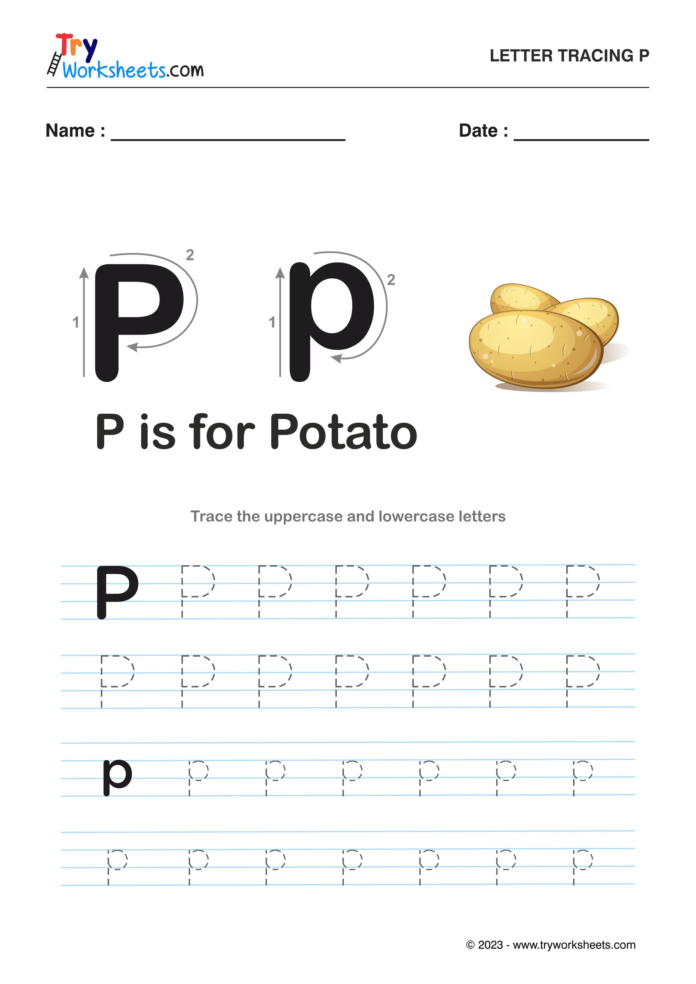 Tracing Letter - P - Try Worksheets