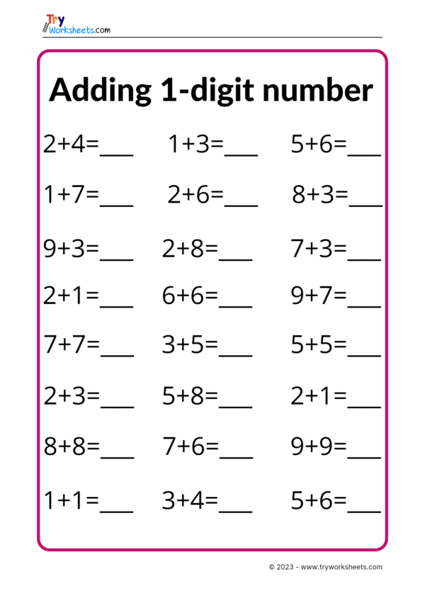 Math Grade 1 Worksheet Addition - 3 - Try Worksheets