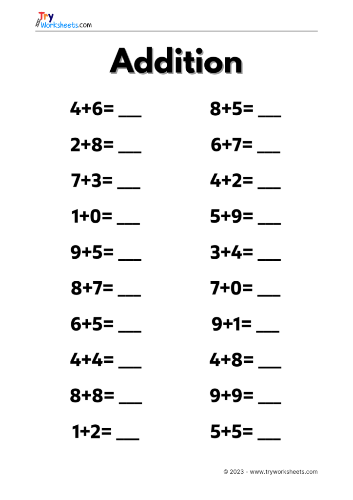 Math Grade 1 Worksheet Addition - 1 - Try Worksheets