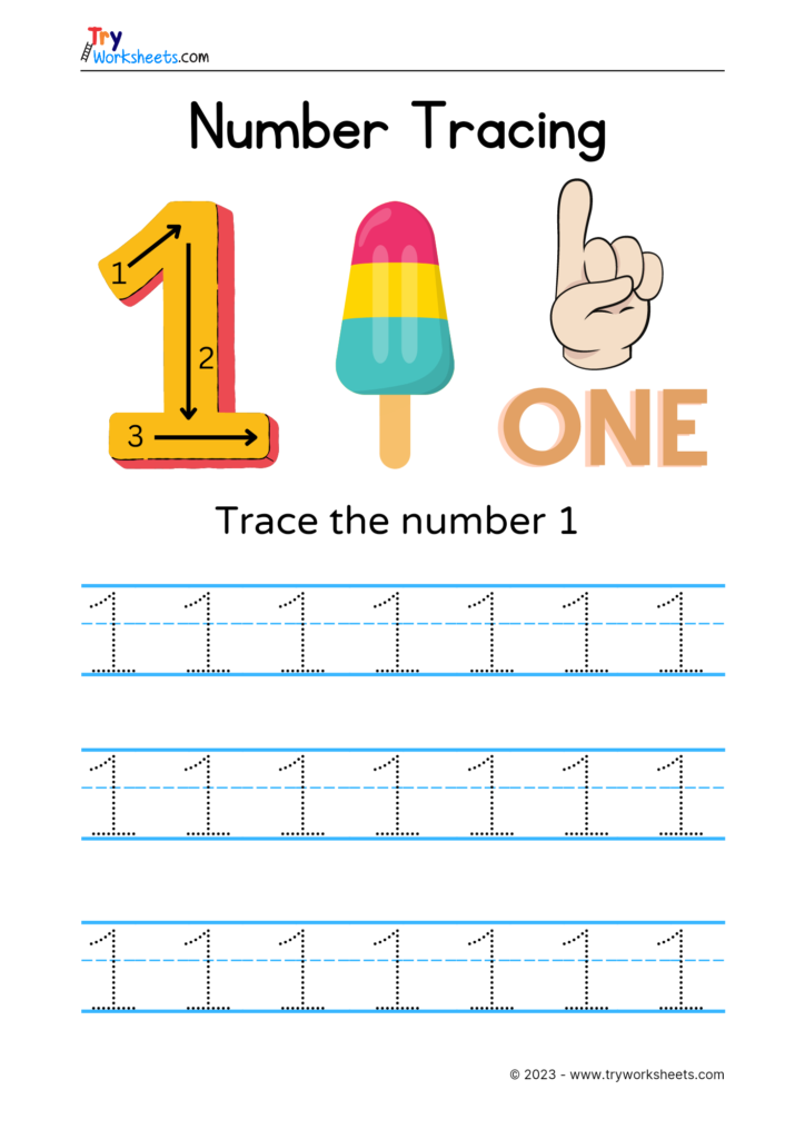 Number-1-Tracing - Try Worksheets