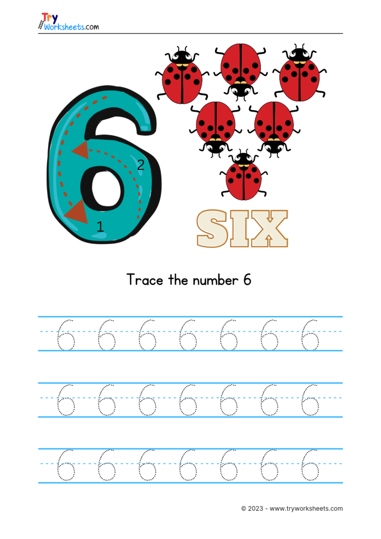 Number-6-Tracing - Try Worksheets
