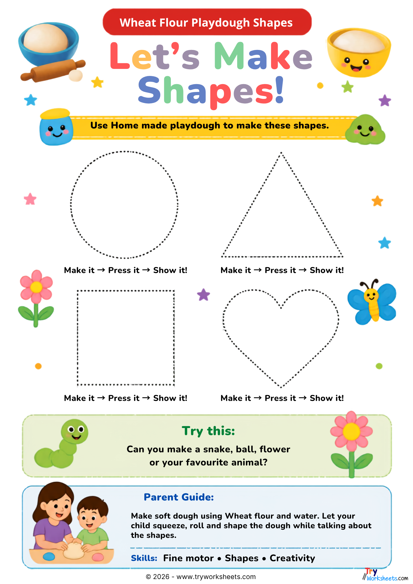 Create shapes with homemade wheat flour dough activity