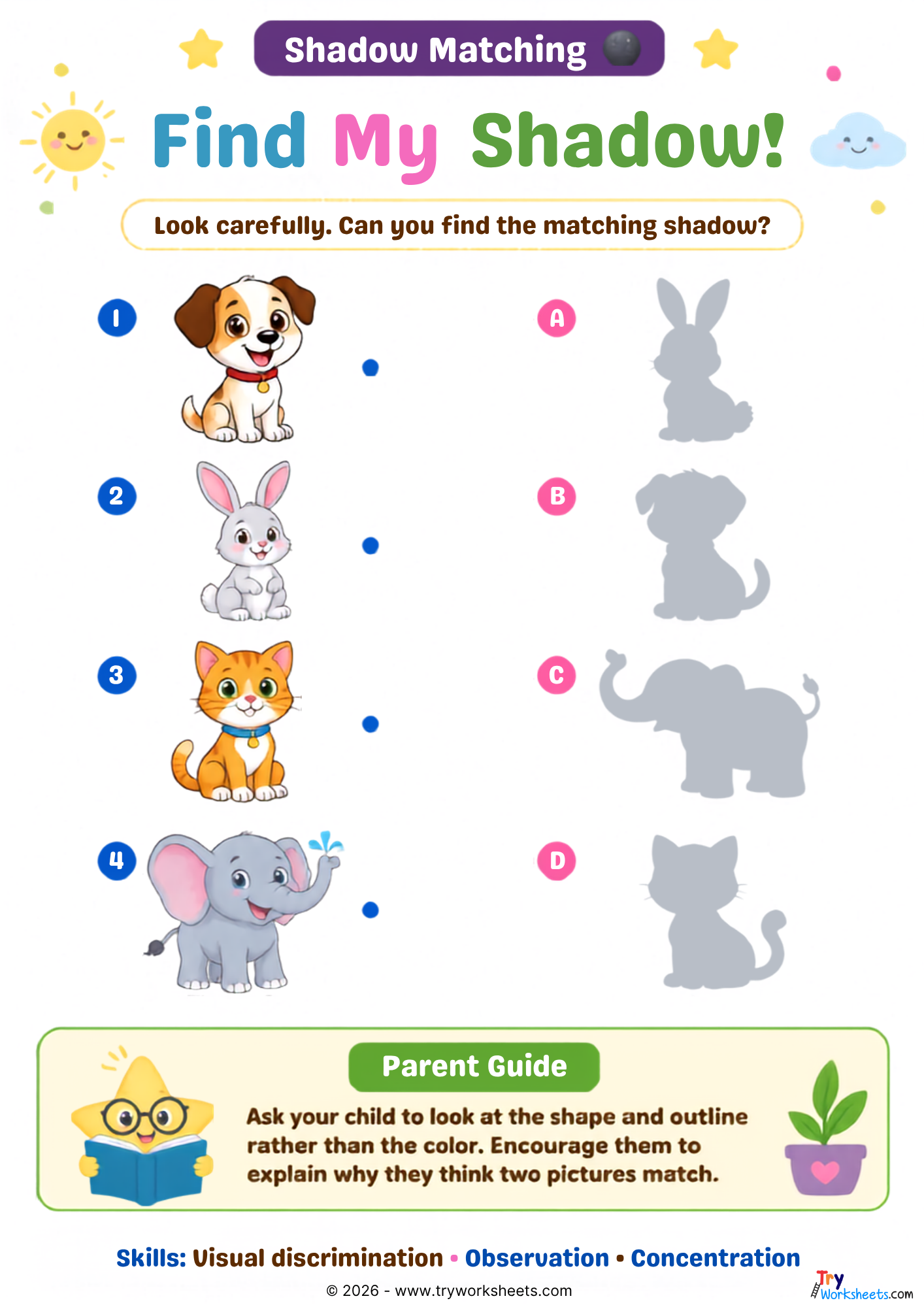 Find the matching shadow activity for preschoolers