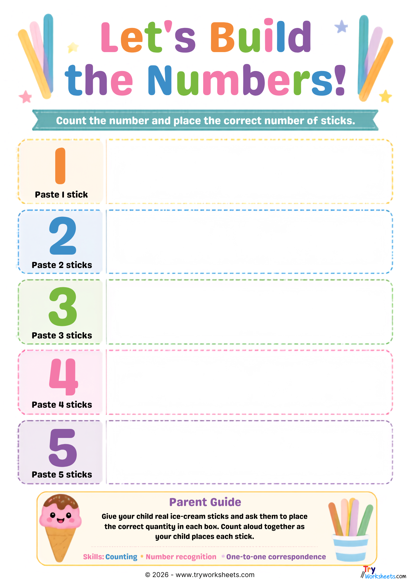 Build numbers with ice-cream sticks activity