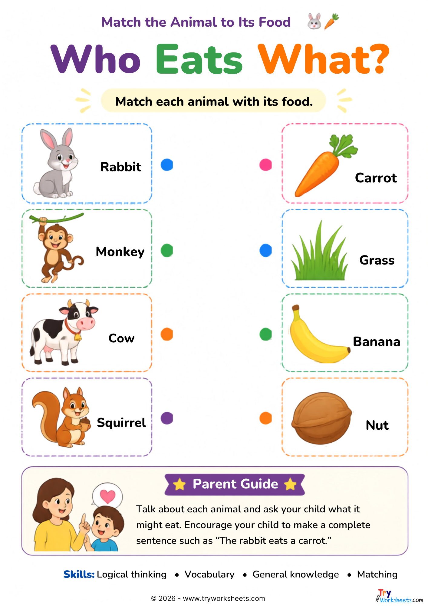 Match the animal to its food activity