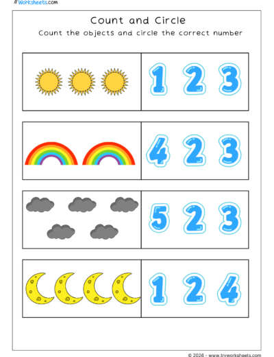 Count and Circle Worksheets for Lower Kindergarten