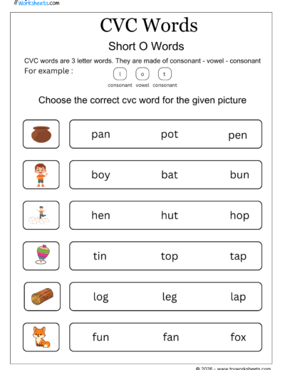 CVC Words Worksheets – Printable CVC Word Activities for Kids
