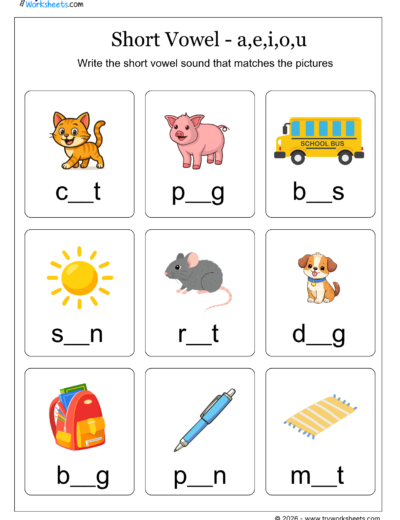 Short Vowel Sounds Worksheets – Phonics Practice for Kids-A