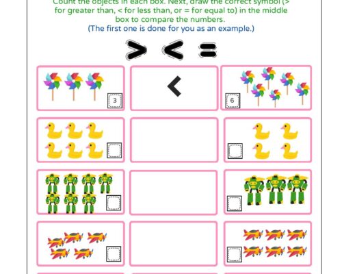 Math KG Worksheet – Compare the Numbers