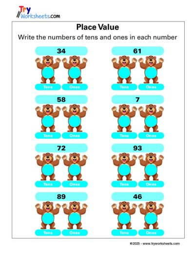 Math Grade 1 – Place Value Worksheet for Tens and Ones