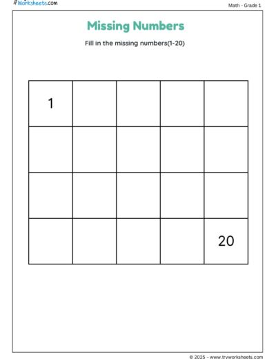 Missing Numbers: Fill in Numbers 1 to 20