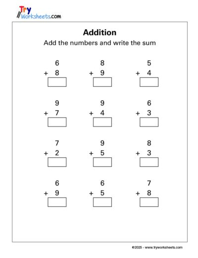 Math – Grade 1: Addition Worksheet
