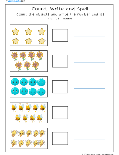 Number Names 1 to 10 – Count, Write and Spell