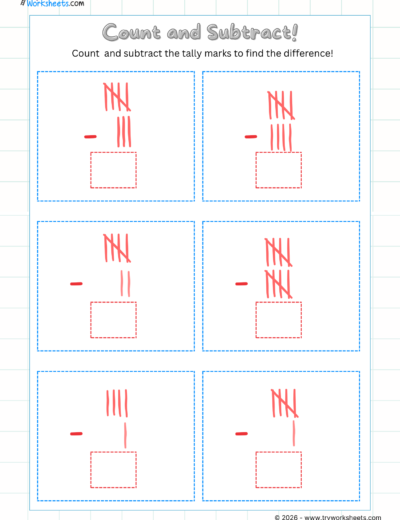 UKG Math Subtraction Worksheets-Count and Subtract