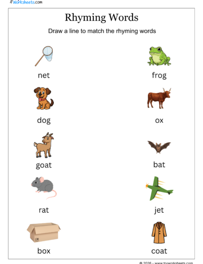 Rhyming Words Matching Worksheet for Kids | Phonics Activity