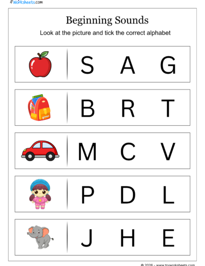 Beginning Sounds : Circle the First Letter of Each Picture
