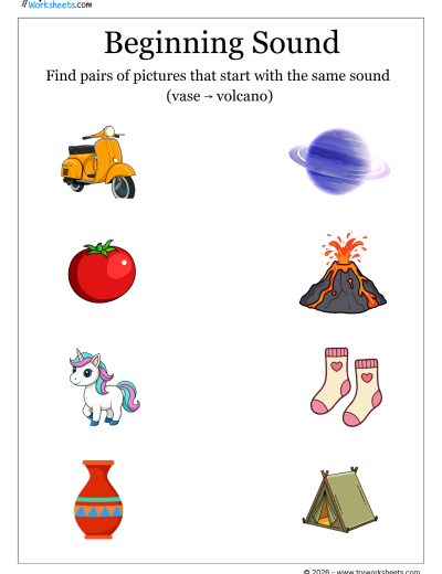 LKG- Phonics Worksheet-Match the Pictures with the Same Beginning Sound -5