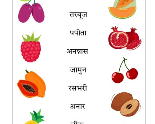 Hindi UKG Worksheet  – Fruits 2
