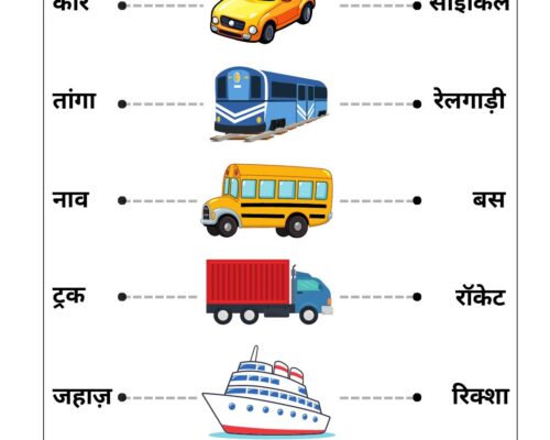 Hindi UKG Worksheet – Vehicle 2