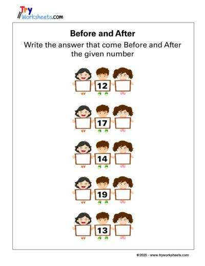 Math – Grade 1: Before and After Numbers Worksheet