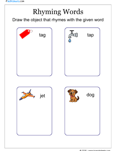 Draw the Rhyming Words Worksheet | Phonics Activity for Kids