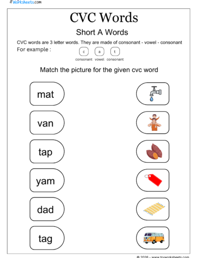 CVC Words Worksheets – Printable CVC Word Activities for Kids