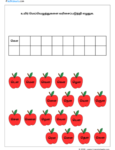 Tamil Grade 1 Worksheet – Uyirmei Ezhuthukkal Order Writing Practice (PDF)