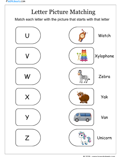 Letter and Picture Matching Worksheets | Phonics Activity for Kids-E
