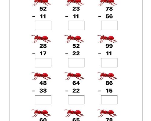 Subtraction Worksheet (Without Regrouping) for Grade 1