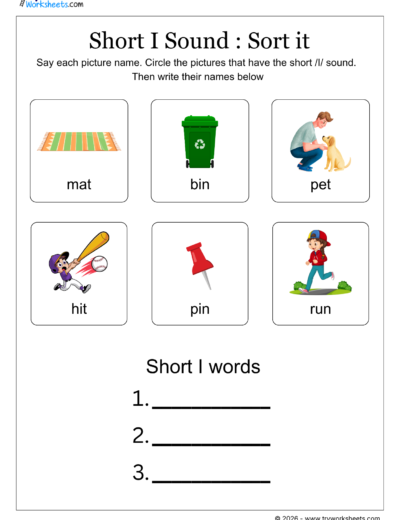 Short Vowel Sounds Worksheets-Short  I