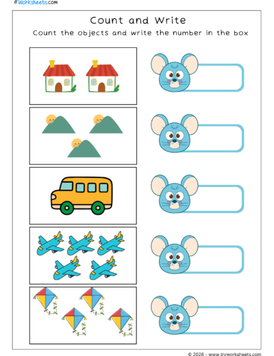Count and Write Worksheets for Lower Kindergarten