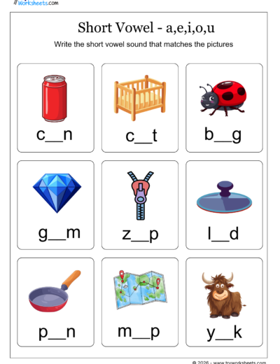 Short Vowel Sounds Worksheets – Phonics Practice for Kids-F