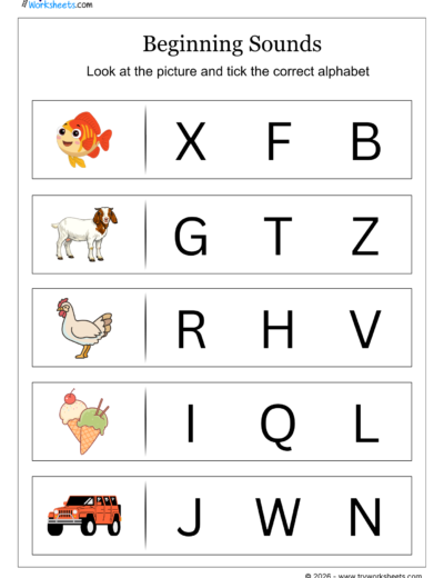 Beginning Sounds : Circle the First Letter of Each Picture