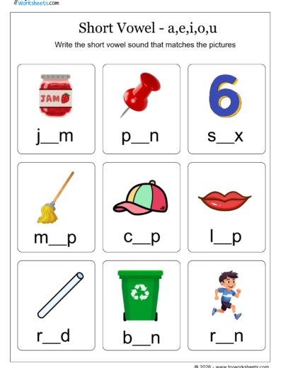 Short Vowel Sounds Worksheets – Phonics Practice for Kids-E