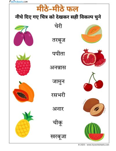 Hindi UKG Worksheet  – Fruits 2
