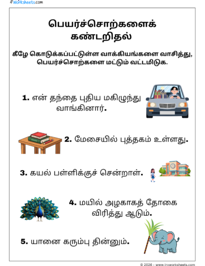 Tamil Grade 3 – Circle the noun in the given sentence