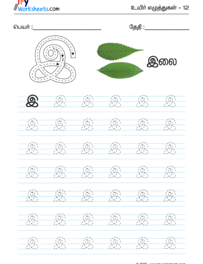 Tamil Tracing Worksheet – Letter – இ
