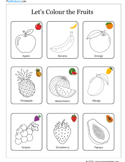 Theme-Based Coloring Worksheets for Kids-Fruits