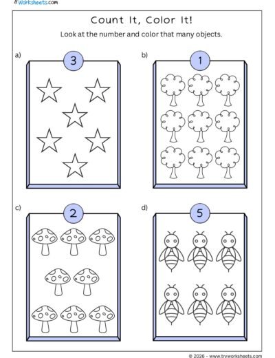 Count It, Color It! Preschool Counting Worksheet | Numbers 1–5