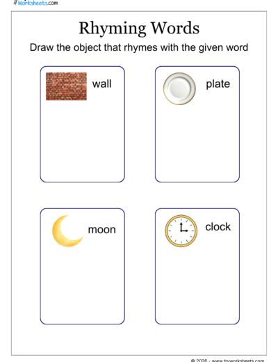 Draw the Rhyming Words Worksheet | Phonics Activity for Kids