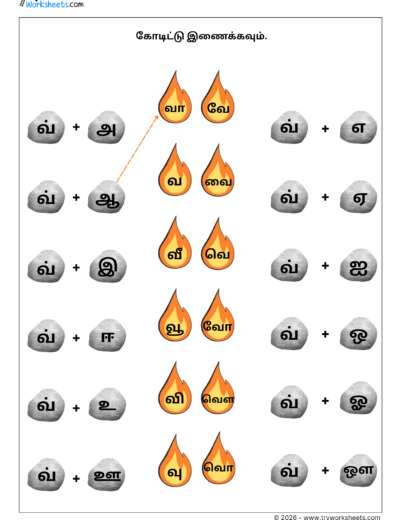 Tamil Grade 1 Worksheet – Match the Uyirmei Ezhuthukkal (வ Series)