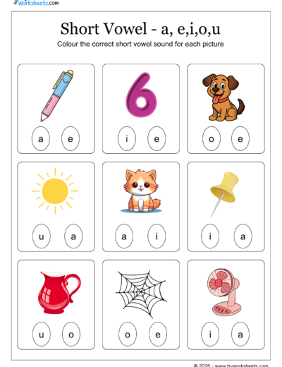 Short Vowel Sounds Coloring Worksheets – Fun Phonics Activity for Kids-B