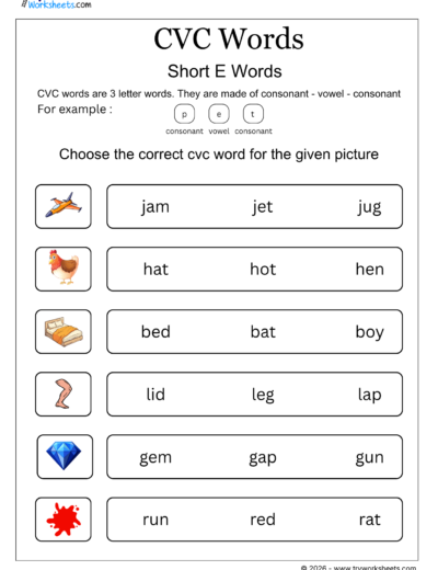 CVC Words Worksheets – Printable CVC Word Activities for Kids