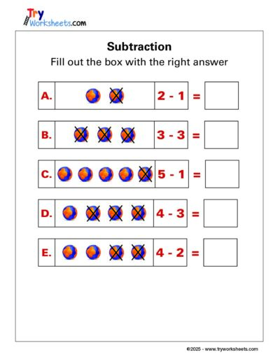 Math Grade 1 – Subtraction Worksheet with Fill-in Answers