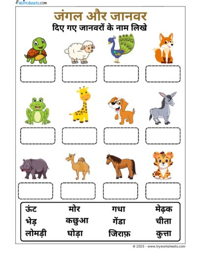 Hindi UKG Worksheet  – Jungle Animals 1