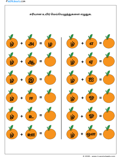 Tamil Grade 1 Worksheet – Write the Uyirmei Ezhuthukkal (ழ Series)
