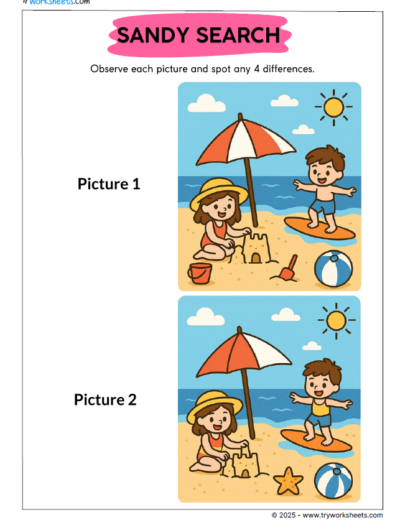 Kids Summer Worksheet – Spot the difference