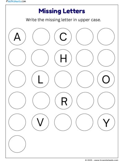 Missing Letters Worksheets – Write the Missing Letter in Uppercase