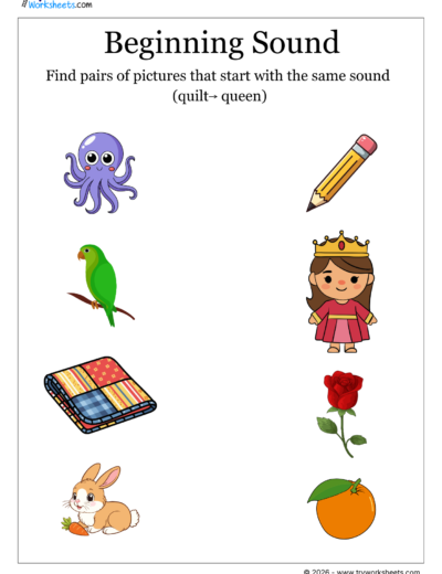 LKG Beginning Sounds Worksheets | Find Picture Pairs with the Same Sound – 4