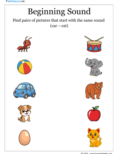 LKG Beginning Sounds Worksheets | Find Picture Pairs with the Same Sound-1